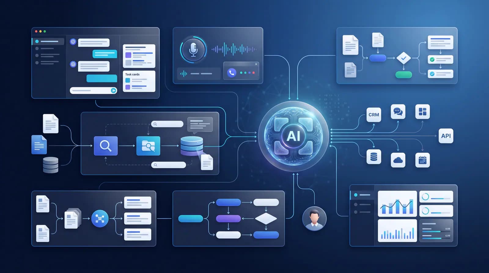 Connected AI automation workflow modules